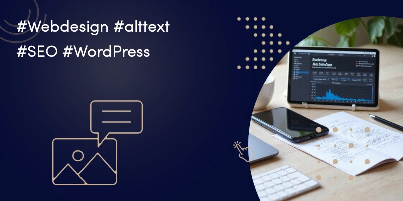Moderner Arbeitsplatz mit Laptop, Smartphone und Notizblock – Kuehn Webdesign zeigt, wie Alt-Texte für bessere SEO optimiert werden.